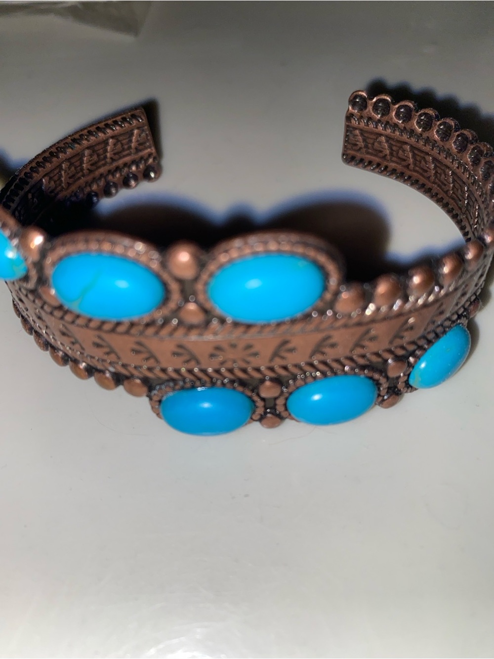 Turquoise Stone Copper Cuff Bracelet - Women Jewelry